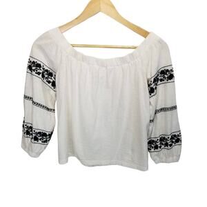 American Eagle Shirt Womens XS Boatneck Cropped Top White Navy